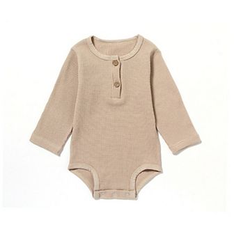 Baby Boys Beige Waffle Knit Long-Sleeve Bodysuit
