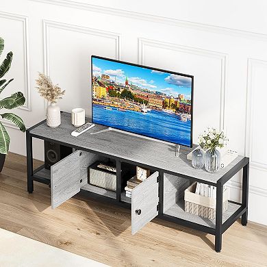 65 Inch TV Stand with Storage for TVs up to 75 Inch, Wooden, Grey