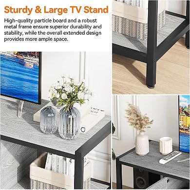 65 Inch TV Stand with Storage for TVs up to 75 Inch, Wooden, Grey