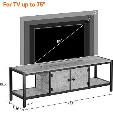 65 Inch TV Stand with Storage for TVs up to 75 Inch, Wooden, Grey