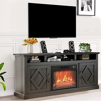 67 Inch Electric Fireplace TV Stand with Adjustable LED Flames & Remote, Black