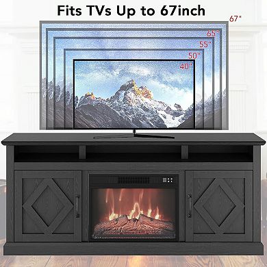 67 Inch Electric Fireplace TV Stand with Adjustable LED Flames & Remote, Black