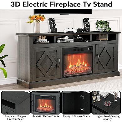 67 Inch Electric Fireplace TV Stand with Adjustable LED Flames & Remote, Black
