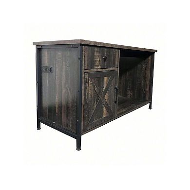 70 Inch Farmhouse TV Stand with Power Outlets, LED Lights, Drawers & Storage, Black