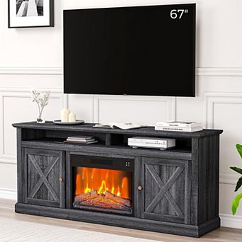 67 Inch Fireplace TV Stand with 23 Inch Electric Heater, Remote & Adjustable LED Flames