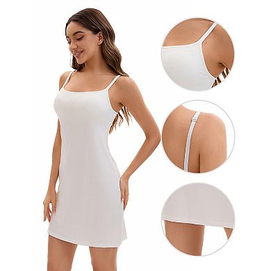 3 Packs Women's Adjustable Spaghetti Strap Cami Full Slips with Built in Bra Under Dress