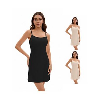 3 Packs Women's Adjustable Spaghetti Strap Cami Full Slips with Built in Bra Under Dress