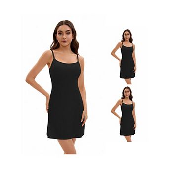 3 Packs Women's Adjustable Spaghetti Strap Cami Full Slips with Built in Bra Under Dress