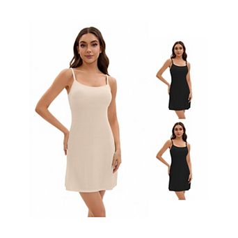 3 Packs Women's Adjustable Spaghetti Strap Cami Full Slips with Built in Bra Under Dress