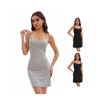 3 Packs Women's Adjustable Spaghetti Strap Cami Full Slips with Built in Bra Under Dress