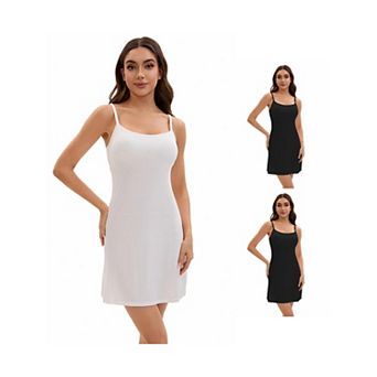 3 Packs Women's Adjustable Spaghetti Strap Cami Full Slips with Built in Bra Under Dress