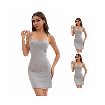 3 Packs Women's Adjustable Spaghetti Strap Cami Full Slips with Built in Bra Under Dress