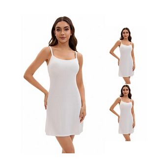 3 Packs Women's Adjustable Spaghetti Strap Cami Full Slips with Built in Bra Under Dress