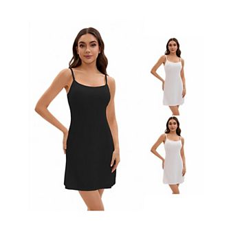 3 Packs Women's Adjustable Spaghetti Strap Cami Full Slips with Built in Bra Under Dress