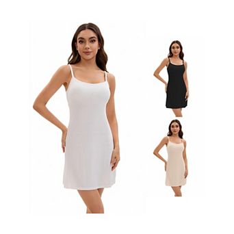 3 Packs Women's Adjustable Spaghetti Strap Cami Full Slips with Built in Bra Under Dress
