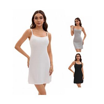 3 Packs Women's Adjustable Spaghetti Strap Cami Full Slips with Built in Bra Under Dress