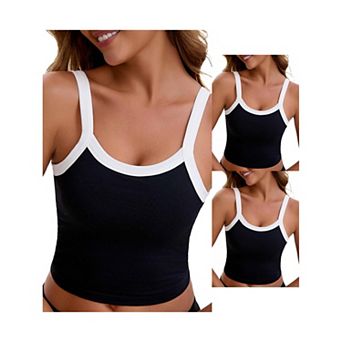 3 Packs Women's Spaghetti Strap Camisole Sleeveless Contrast Color Cropped Tank Top