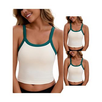 3 Packs Women's Spaghetti Strap Camisole Sleeveless Contrast Color Cropped Tank Top