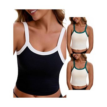 3 Packs Women's Spaghetti Strap Camisole Sleeveless Contrast Color Cropped Tank Top