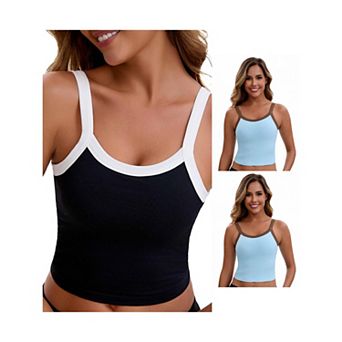 3 Packs Women's Spaghetti Strap Camisole Sleeveless Contrast Color Cropped Tank Top