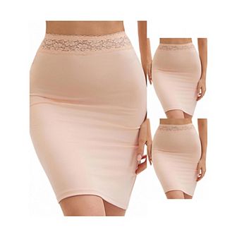 3 Packs Anti-Static Half Slips for Women Soft Underskirt with Floral Lace Waistband