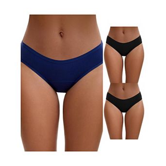 3 Packs 3 Layers Leak Proof Briefs for Women's Cotton Mid-Waisted Elastic Waistband Underwear