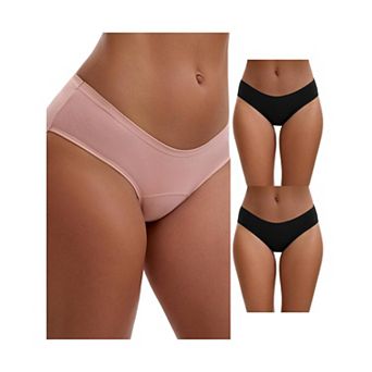 3 Packs 3 Layers Leak Proof Briefs for Women's Cotton Mid-Waisted Elastic Waistband Underwear