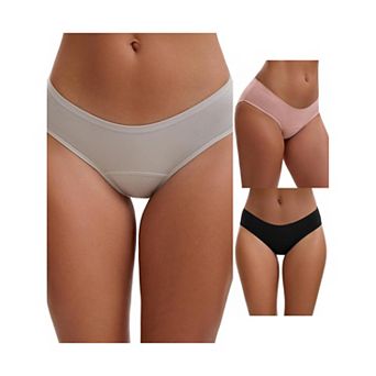 3 Packs 3 Layers Leak Proof Briefs for Women's Cotton Mid-Waisted Elastic Waistband Underwear