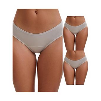 3 Packs 3 Layers Leak Proof Briefs for Women's Cotton Mid-Waisted Elastic Waistband Underwear