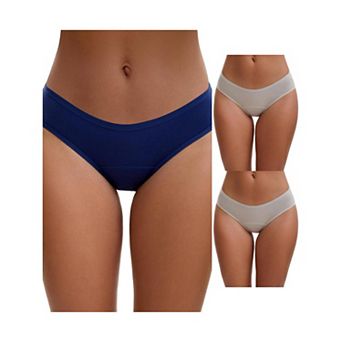3 Packs 3 Layers Leak Proof Briefs for Women's Cotton Mid-Waisted Elastic Waistband Underwear
