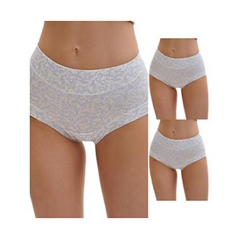 3 Packs Women's Cotton Floral Printed Underwear High Waisted Full Coverage Tummy Control Briefs