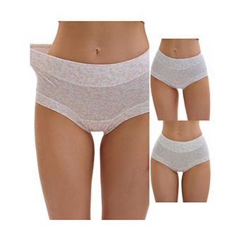 3 Packs Women's Cotton Floral Printed Underwear High Waisted Full Coverage Tummy Control Briefs