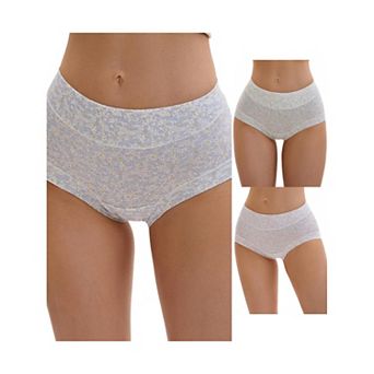3 Packs Women's Cotton Floral Printed Underwear High Waisted Full Coverage Tummy Control Briefs