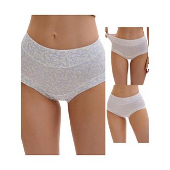 3 Packs Women's Cotton Floral Printed Underwear High Waisted Full Coverage Tummy Control Briefs