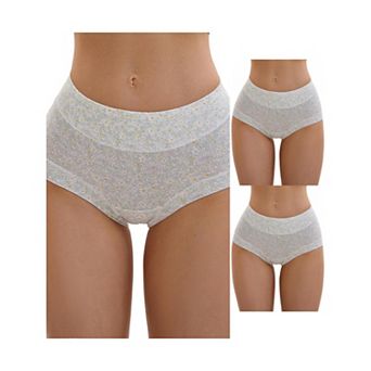 3 Packs Women's Cotton Floral Printed Underwear High Waisted Full Coverage Tummy Control Briefs