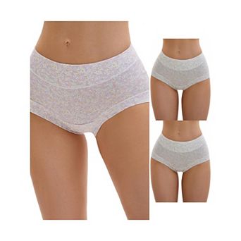 3 Packs Women's Cotton Floral Printed Underwear High Waisted Full Coverage Tummy Control Briefs