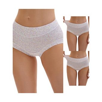 3 Packs Women's Cotton Floral Printed Underwear High Waisted Full Coverage Tummy Control Briefs