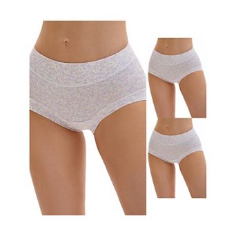 3 Packs Women's Cotton Floral Printed Underwear High Waisted Full Coverage Tummy Control Briefs
