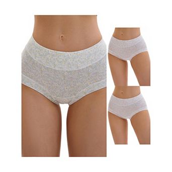 3 Packs Women's Cotton Floral Printed Underwear High Waisted Full Coverage Tummy Control Briefs