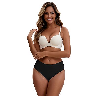 3 Packs Women's Cotton High Waist Bright Trim Briefs Elastic Waistband Breathable Classic Underwears