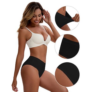 3 Packs Women's Cotton High Waist Bright Trim Briefs Elastic Waistband Breathable Classic Underwears