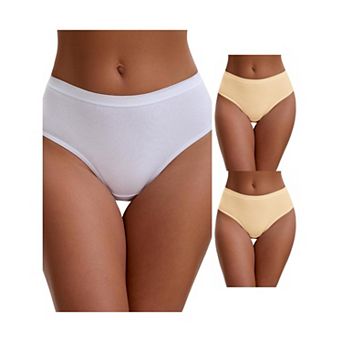 3 Packs Women's Cotton High Waist Bright Trim Briefs Elastic Waistband Breathable Classic Underwears