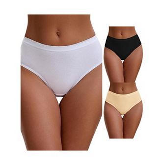 3 Packs Women's Cotton High Waist Bright Trim Briefs Elastic Waistband Breathable Classic Underwears