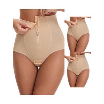 3 Packs Women's Hook Zipper Front Closure Slimming Waist Hip Lifter Control Panties Briefs