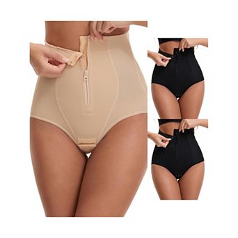 3 Packs Women's Hook Zipper Front Closure Slimming Waist Hip Lifter Control Panties Briefs