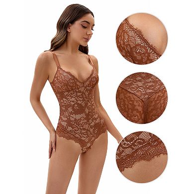 3 Packs Women's V-Neck Shapewear Jumpsuit Tummy Control Sleeveless Floral Lace Leotard Bodysuits