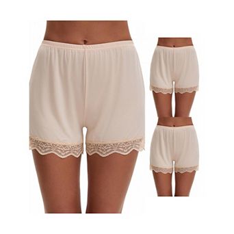 3 Packs Women's Lace Trim Ice Silk Mid-Waister Loose Slip Shorts Light and Breathable Boyshorts