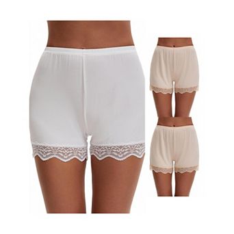 3 Packs Women's Lace Trim Ice Silk Mid-Waister Loose Slip Shorts Light and Breathable Boyshorts