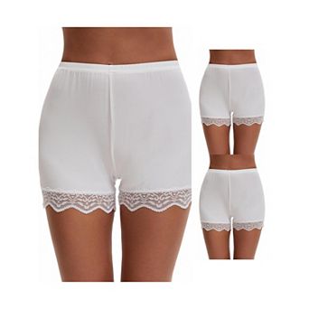 3 Packs Women's Lace Trim Ice Silk Mid-Waister Loose Slip Shorts Light and Breathable Boyshorts