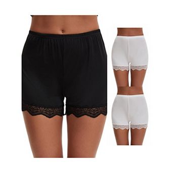 3 Packs Women's Lace Trim Ice Silk Mid-Waister Loose Slip Shorts Light and Breathable Boyshorts